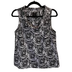 Ann Taylor Loft Cowl Neck Floral Top Size Petite 8P Black & White Sleeveless